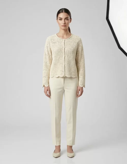 Kadın Makrome Dantel Bluz  – Düğmeli Uzun Kollu Şık Kadın Bluz